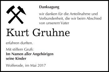 Traueranzeige von Kurt Gruhne von Wochenspiegel Mansfelder Land