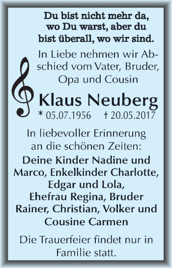 Traueranzeige von Klaus Neuberg von Mitteldeutsche Zeitung Merseburg/Querfurt