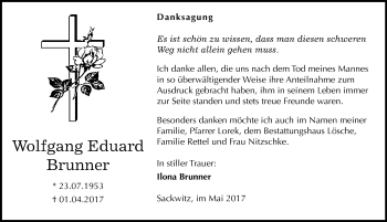 Traueranzeige von Wolfgang Eduard Brunner von Mitteldeutsche Zeitung Wittenberg