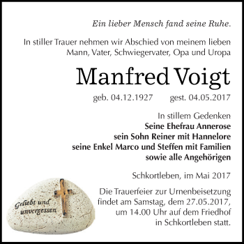 Traueranzeige von Manfred Voigt von WVG - Wochenspiegel NMB / WSF / ZTZ