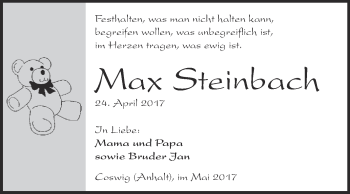 Traueranzeige von Max Steinbach von Super Sonntag Wittenberg