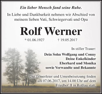 Traueranzeige von Rolf Werner von Mitteldeutsche Zeitung Dessau-Roßlau