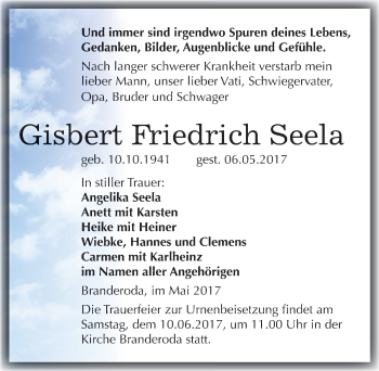 Traueranzeige von Gisbert Friedrich Seela von Mitteldeutsche Zeitung Merseburg/Querfurt