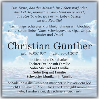 Traueranzeige von Christian Günther von Super Sonntag Merseburg