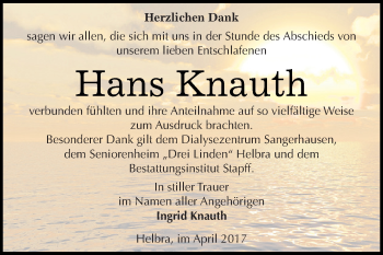 Traueranzeige von Hans Knauth von Super Sonntag SGH Mansf. Land