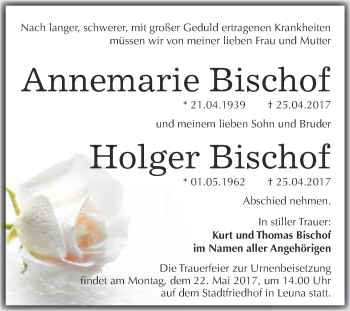 Traueranzeige von Annemarie und Holger Bischof von WVG - Wochenspiegel Merseburg