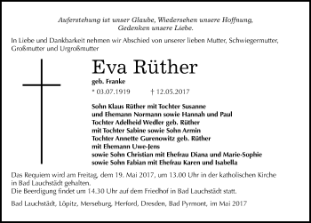 Traueranzeige von Eva Rüther von Mitteldeutsche Zeitung Merseburg/Querfurt