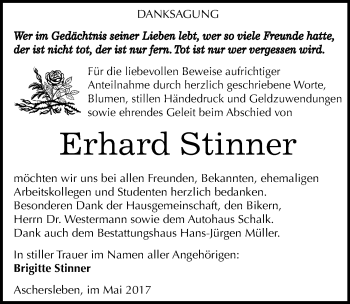 Traueranzeige von Erhard Stinner von Mitteldeutsche Zeitung Aschersleben