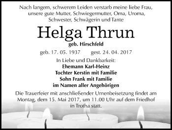 Traueranzeige von Helga Thrun von Mitteldeutsche Zeitung Halle/Saalkreis