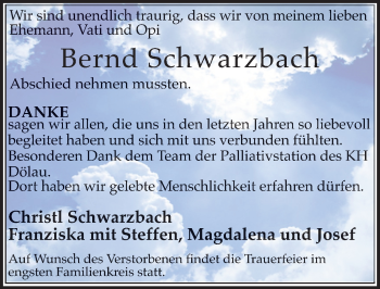 Traueranzeige von Bernd Schwarzbach von Mitteldeutsche Zeitung Halle/Saalkreis