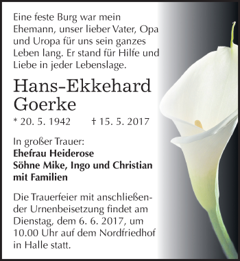 Traueranzeige von Hans-Ekkehard Goerke von Mitteldeutsche Zeitung Halle/Saalkreis