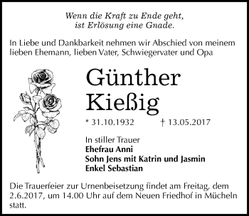 Traueranzeige von Günther Kießig von Mitteldeutsche Zeitung Merseburg/Querfurt
