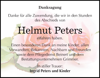 Traueranzeige von Helmut Peters von Super Sonntag SGH Mansf. Land