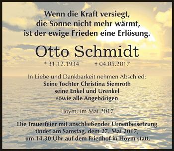 Traueranzeige von Otto Schmidt von Mitteldeutsche Zeitung Aschersleben