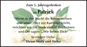 Traueranzeige von Patrick  von Mitteldeutsche Zeitung Quedlinburg
