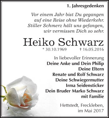 Traueranzeige von Heiko Schwarz von Mitteldeutsche Zeitung