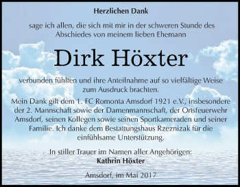 Traueranzeige von Dirk Höxter von Super Sonntag SGH Mansf. Land