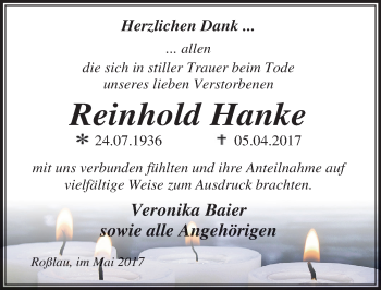 Traueranzeige von Reinhold Hanke von Mitteldeutsche Zeitung Dessau-Roßlau
