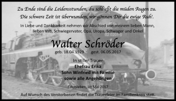 Traueranzeige von Walter Schröder von Mitteldeutsche Zeitung Sangerhausen