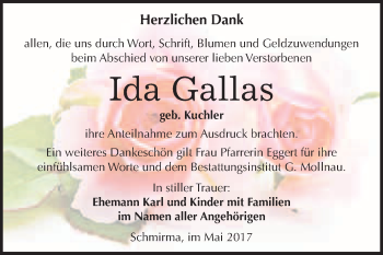 Traueranzeige von Ida Gallas von WVG - Wochenspiegel Merseburg