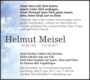 Traueranzeige von Helmut Meisel von WVG - Wochenspiegel Merseburg