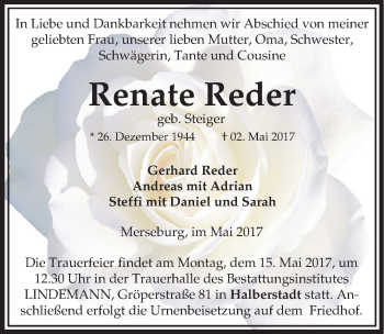 Traueranzeige von Renate Reder von Mitteldeutsche Zeitung Merseburg/Querfurt