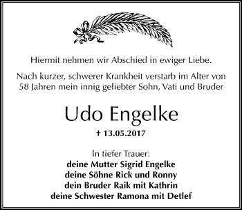 Traueranzeige von Udo Engelke von Mitteldeutsche Zeitung Mansfelder Land