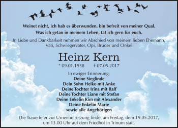 Traueranzeige von Heinz Kern von Mitteldeutsche Zeitung Köthen