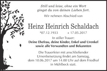 Traueranzeige von Heinz Heinrich Schaldach von WVG - Wochenspiegel Bitterfeld