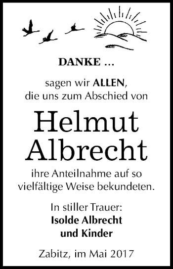 Traueranzeige von Helmut Albrecht von Mitteldeutsche Zeitung Köthen