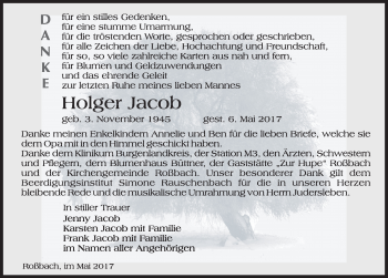 Traueranzeige von Holger Jacob von Mitteldeutsche Zeitung Naumburg/Nebra