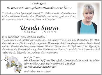 Traueranzeige von Ursula Sturm von WVG - Wochenspiegel NMB / WSF / ZTZ