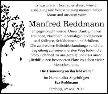 Traueranzeige von Manfred Reddmann von Mitteldeutsche Zeitung Wittenberg