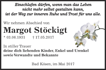Traueranzeige von Margot Stöckigt von Super Sonntag Zeitz