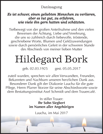 Traueranzeige von Hildegard Bork von Mitteldeutsche Zeitung Naumburg/Nebra