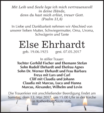 Traueranzeige von Else Ehrhardt von Mitteldeutsche Zeitung Halle/Saalkreis
