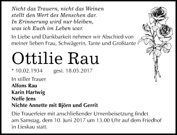 Traueranzeige von Ottilie Rau von Mitteldeutsche Zeitung Halle/Saalkreis