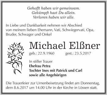 Traueranzeige von Michael Elßner von WVG - Wochenspiegel Merseburg