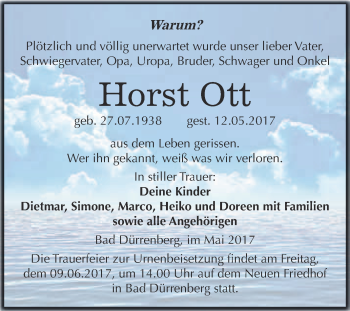 Traueranzeige von Horst Ott von Super Sonntag Merseburg