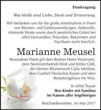 Traueranzeige von Marianne Meusel von Mitteldeutsche Zeitung Weißenfels