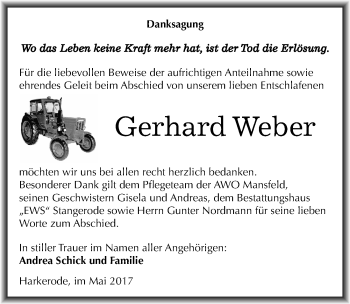 Traueranzeige von Gerhard Weber von Mitteldeutsche Zeitung Mansfelder Land