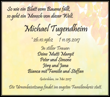 Traueranzeige von Michael Tugendheim von Super Sonntag Aschersleben