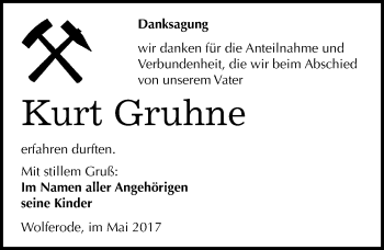 Traueranzeige von Kurt Gruhne von Mitteldeutsche Zeitung Mansfelder Land