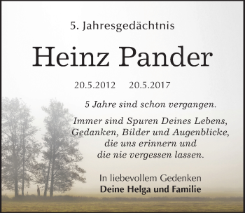 Traueranzeige von Heinz Pander von Mitteldeutsche Zeitung Köthen