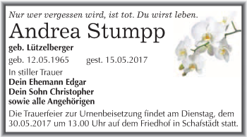 Traueranzeige von Andrea Stumpp von WVG - Wochenspiegel Merseburg