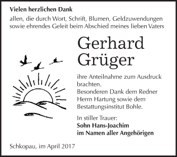 Traueranzeige von Gerhard Grüger von WVG - Wochenspiegel Merseburg
