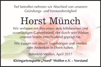 Traueranzeige von Horst Münch von WVG - Wochenspiegel Bitterfeld