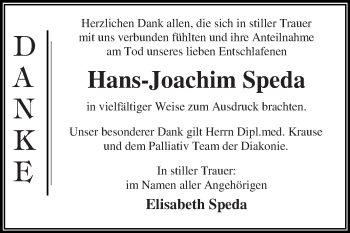 Traueranzeige von Hans-Joachim Speda von WVG - Wochenspiegel Dessau / Köthen