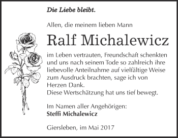 Traueranzeige von Ralf Michalewicz von Super Sonntag Aschersleben
