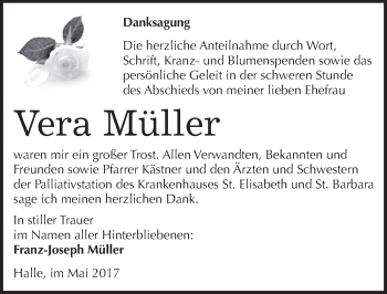 Traueranzeige von Vera Müller von Mitteldeutsche Zeitung Halle/Saalkreis